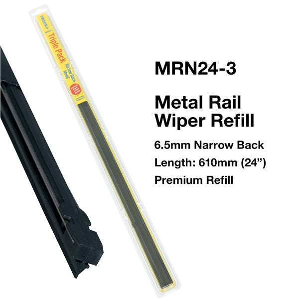 MRN24-3 - Wiper Refill Metal Rail - Narrow Back 3 Pack