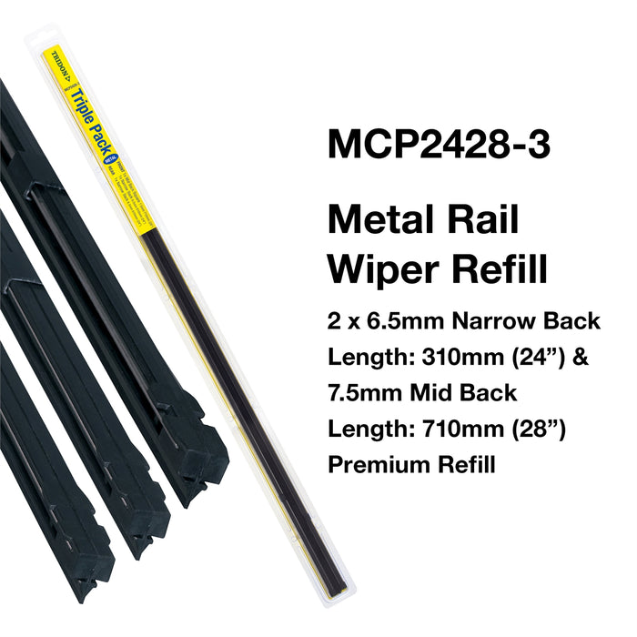 MCP2428-3 - Wiper Refill Metal Rail - Combo Pack x 3