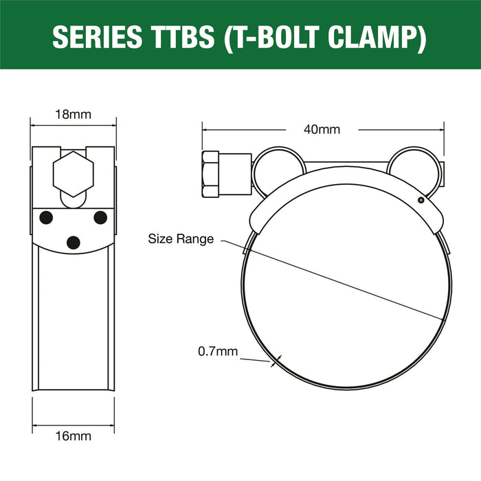 TTBS17-19P - T-Bolt Clamp - All Stainless