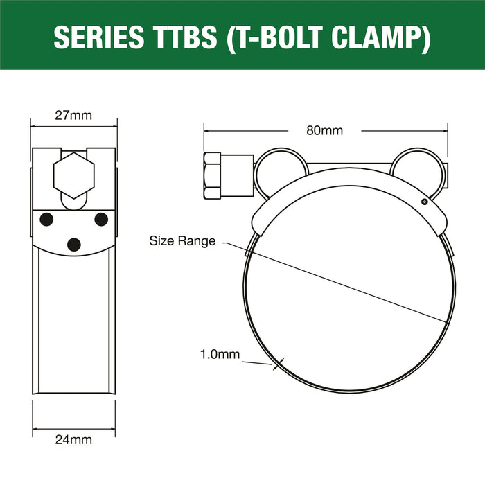 TTBS126-134P - T-Bolt Clamp - All Stainless