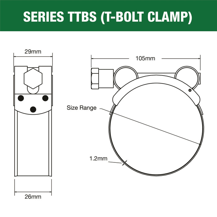 TTBS253-265P - T-Bolt Clamp - All Stainless