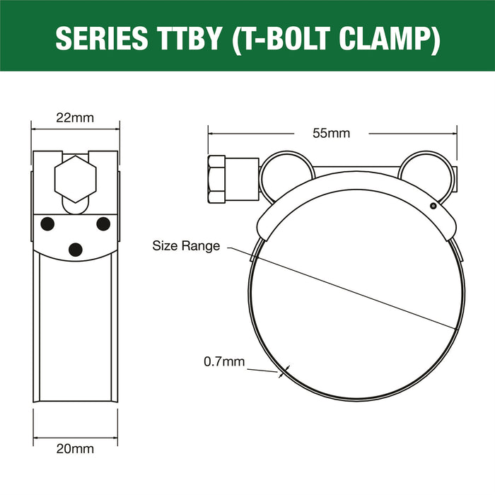 TTBY62-65P - T-Bolt Clamp - Part Stainless