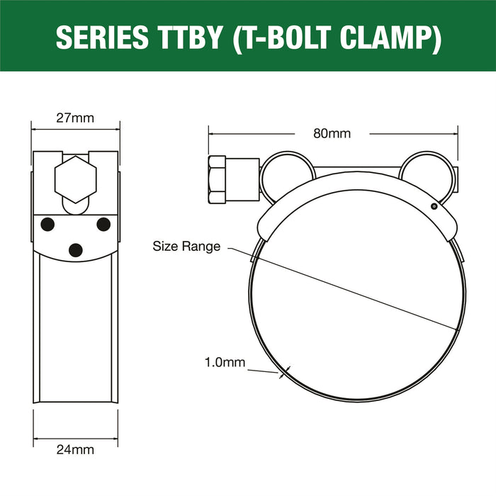 TTBY92-97P - T-Bolt Clamp - Part Stainless